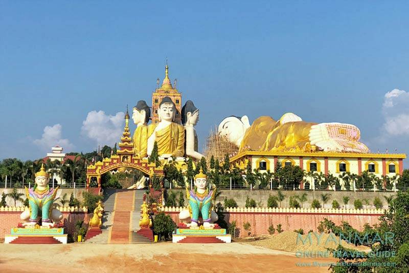 Liegender Buddha im Tempelkomplex Ko Yin Lay nahe der Stadt Ye